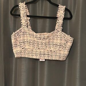 Wild Fable Tweed Crop Top - Cream and Black